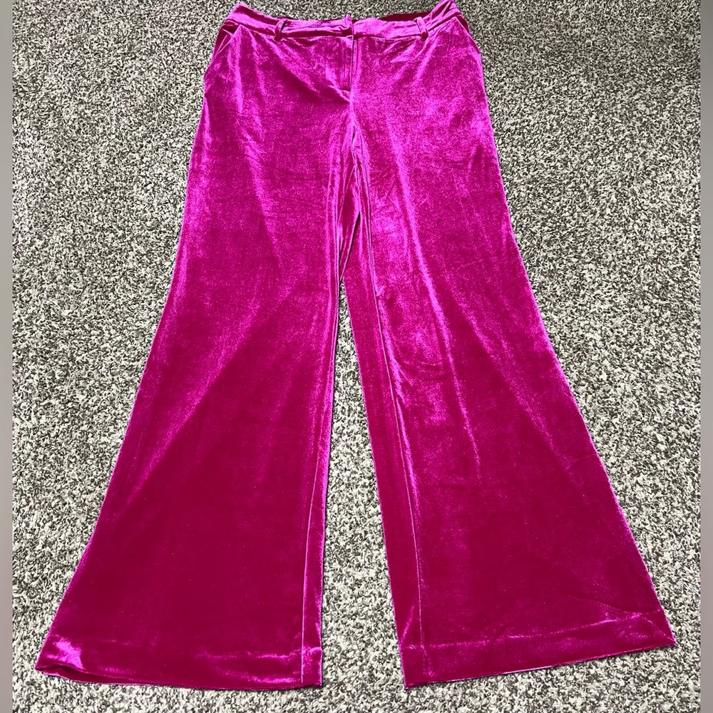 Skies Are Blue Fuchsia Velvet Wide-Leg Pants